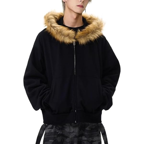 Amazon.com: RSGMU Men Hoodie Zip Up Y2k Zip Up Hoodie Fur